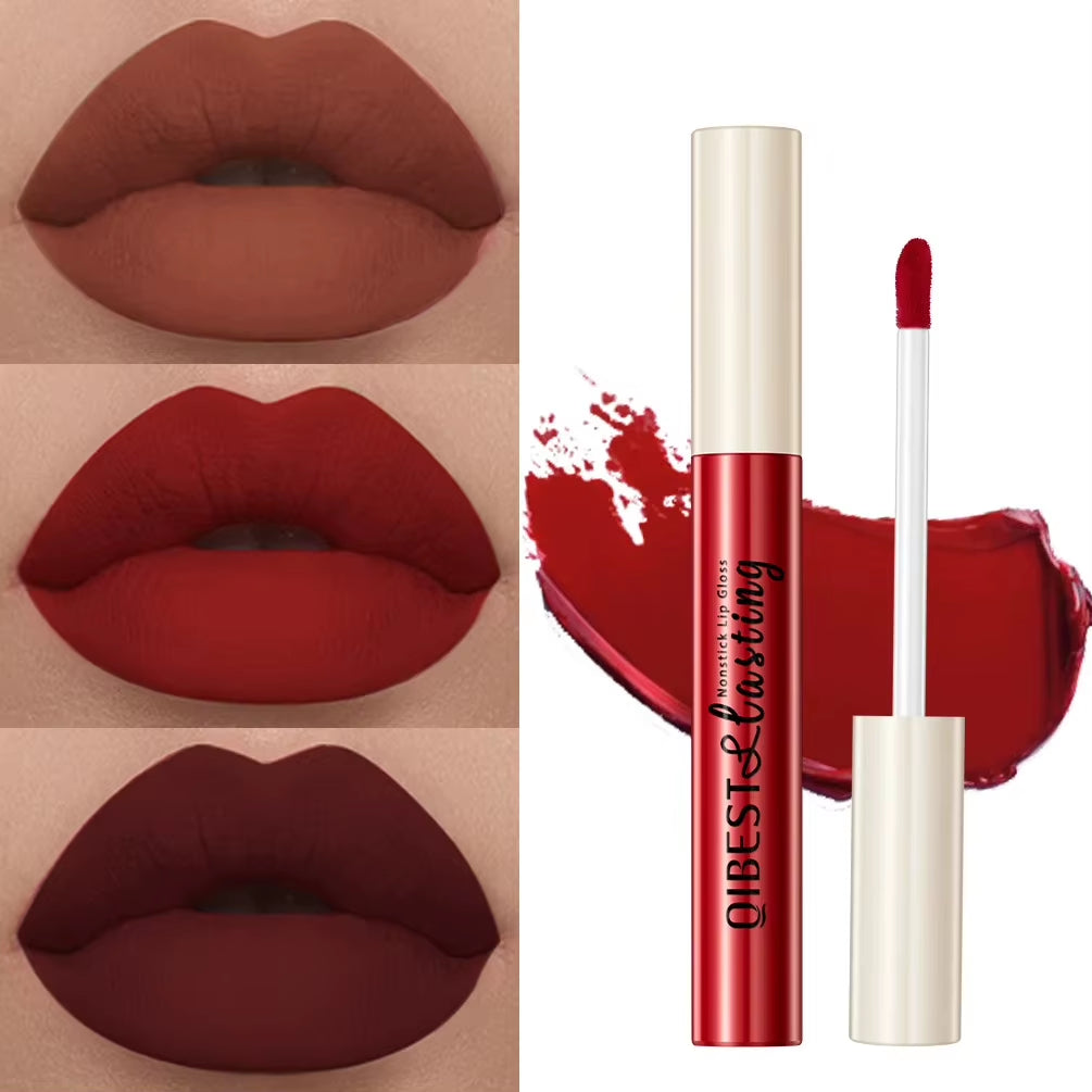 Nude Matte Lip Gloss 24 Colors Long-Lasting Velvet Lipstick Waterproof Non-Stick Cup Sexy Red Dark Lip Tint Makeup Cosmetic