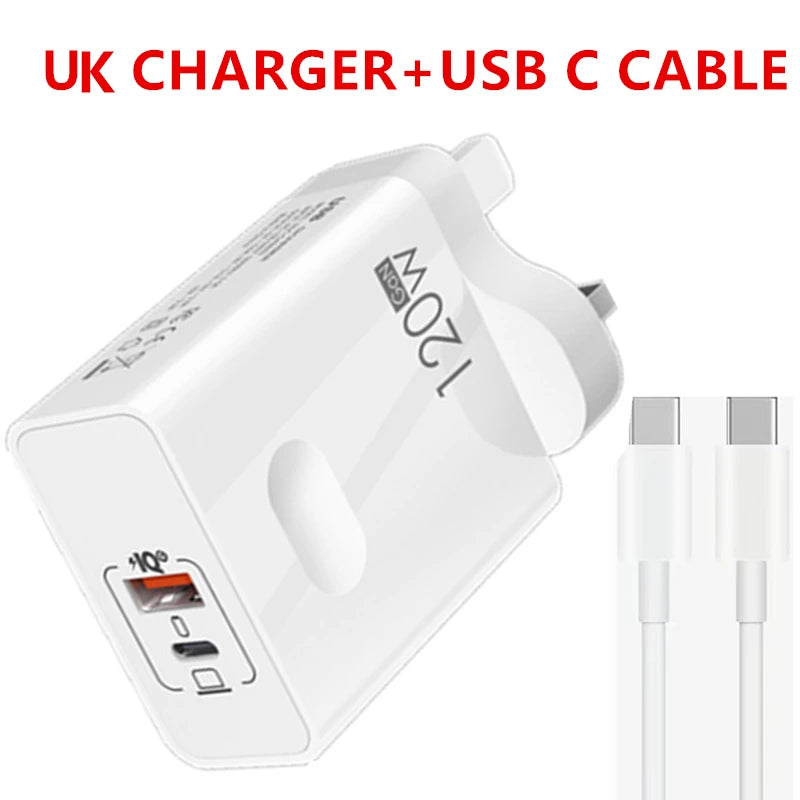 120W Fast Charger USB Type C PD Cable Fast Charging Quick Charge 3.0 Adapter for Iphone Xiaomi Samsung Oneplus Pixel Cellphones
