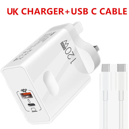 120W Fast Charger USB Type C PD Cable Fast Charging Quick Charge 3.0 Adapter for Iphone Xiaomi Samsung Oneplus Pixel Cellphones