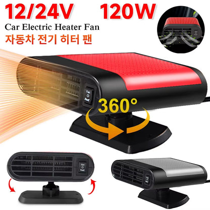120W Car Heater 12V/24V Electric Cooling Heating Fan Electric Heater Fan Windshield Defogging Demister Defroster Car Supplies
