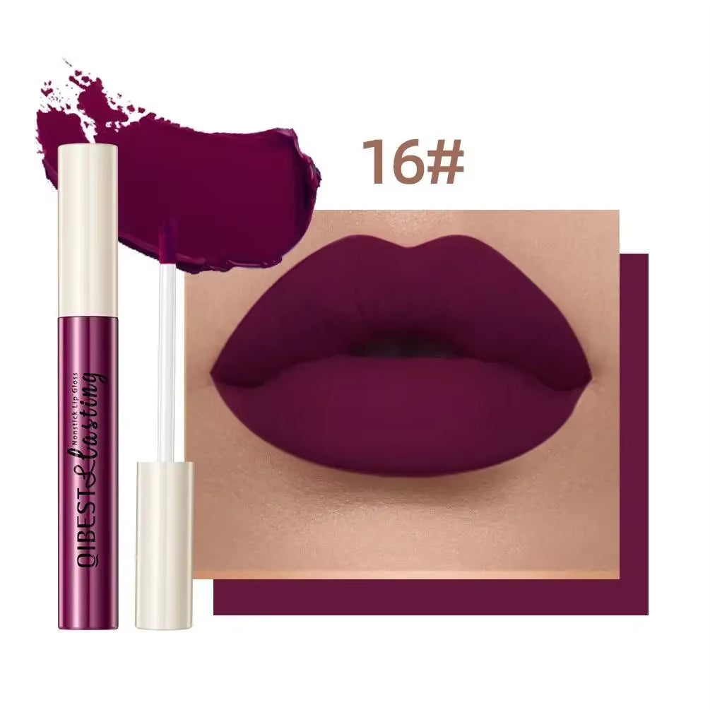 Nude Matte Lip Gloss 24 Colors Long-Lasting Velvet Lipstick Waterproof Non-Stick Cup Sexy Red Dark Lip Tint Makeup Cosmetic