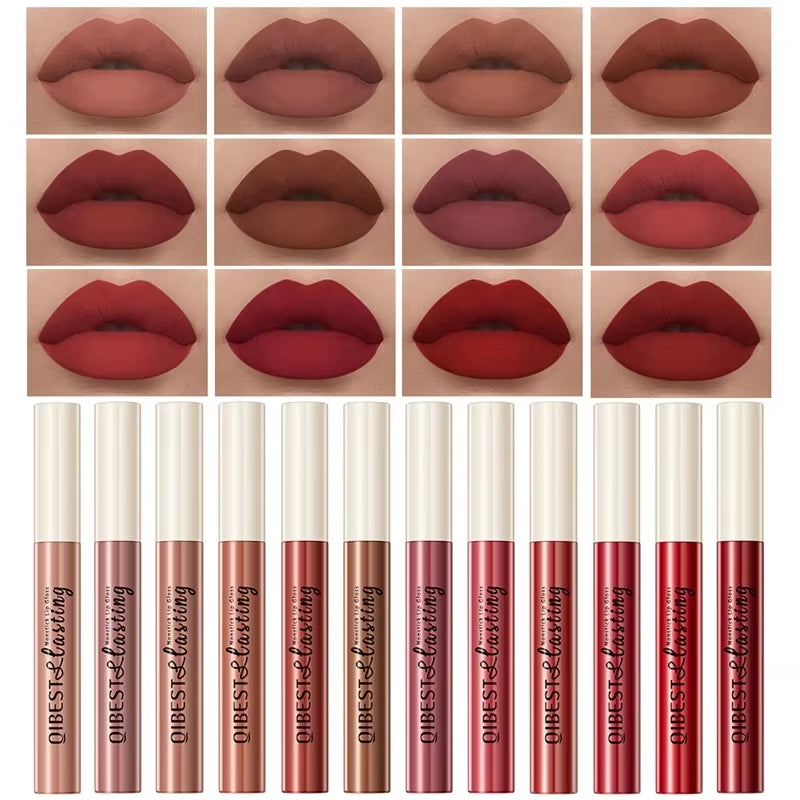 Nude Matte Lip Gloss 24 Colors Long-Lasting Velvet Lipstick Waterproof Non-Stick Cup Sexy Red Dark Lip Tint Makeup Cosmetic