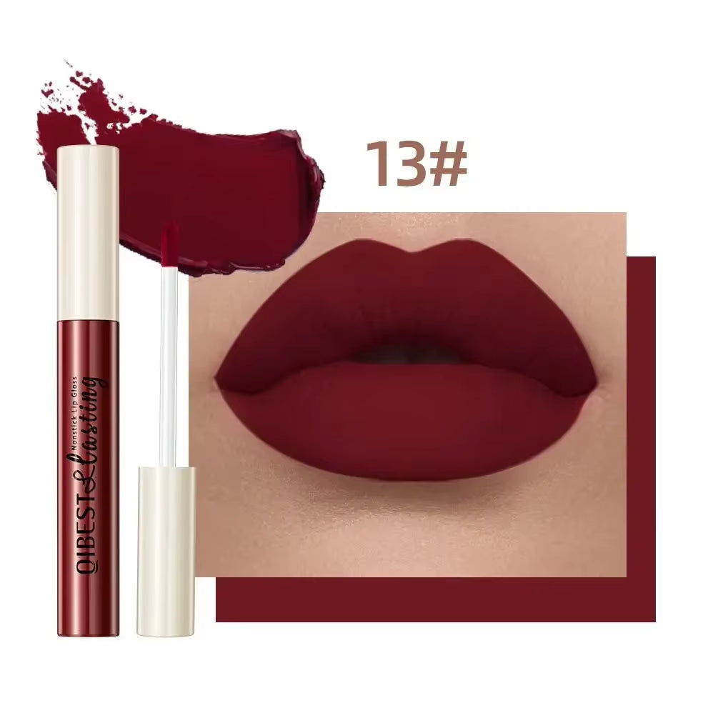 Nude Matte Lip Gloss 24 Colors Long-Lasting Velvet Lipstick Waterproof Non-Stick Cup Sexy Red Dark Lip Tint Makeup Cosmetic