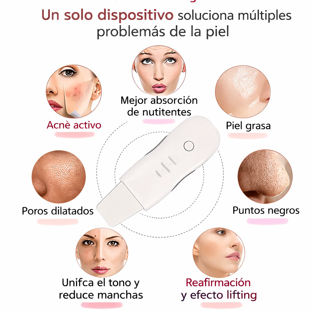 Espátula Ultrasónica Facial 4 Modos – Limpieza Profunda e Ionización