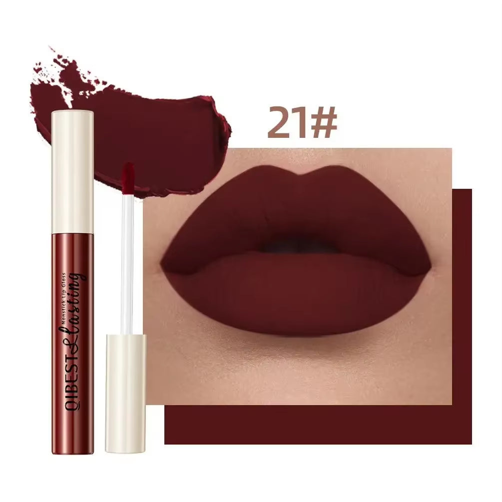 Nude Matte Lip Gloss 24 Colors Long-Lasting Velvet Lipstick Waterproof Non-Stick Cup Sexy Red Dark Lip Tint Makeup Cosmetic