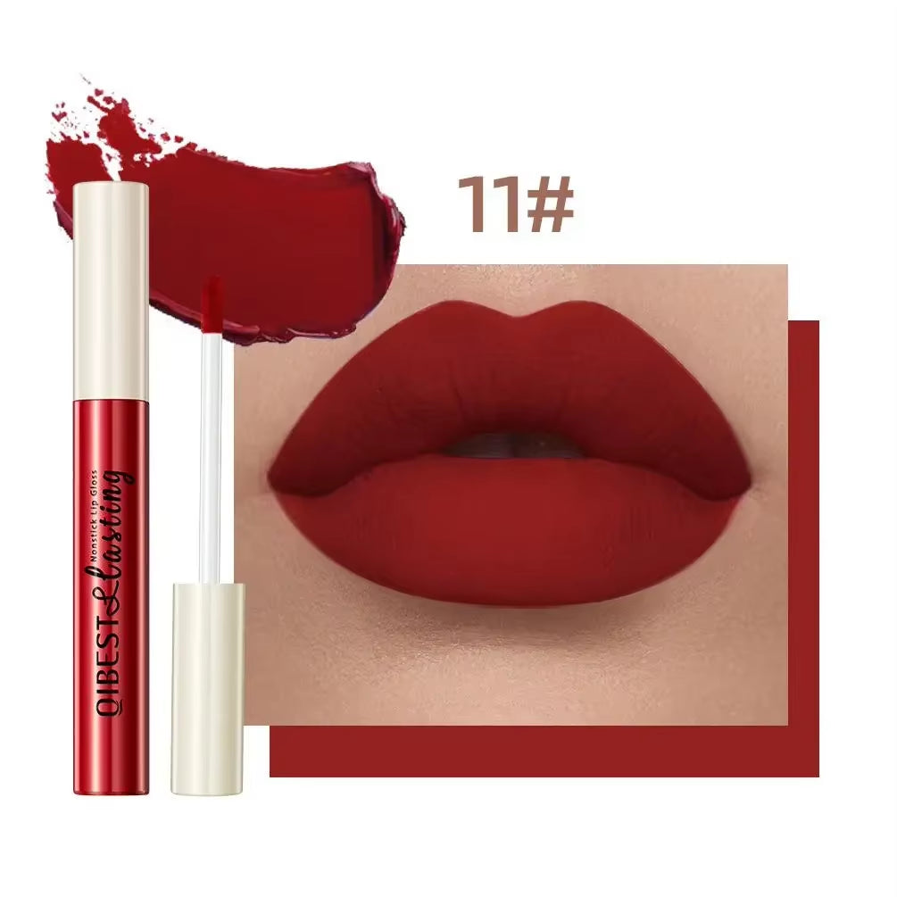 Nude Matte Lip Gloss 24 Colors Long-Lasting Velvet Lipstick Waterproof Non-Stick Cup Sexy Red Dark Lip Tint Makeup Cosmetic