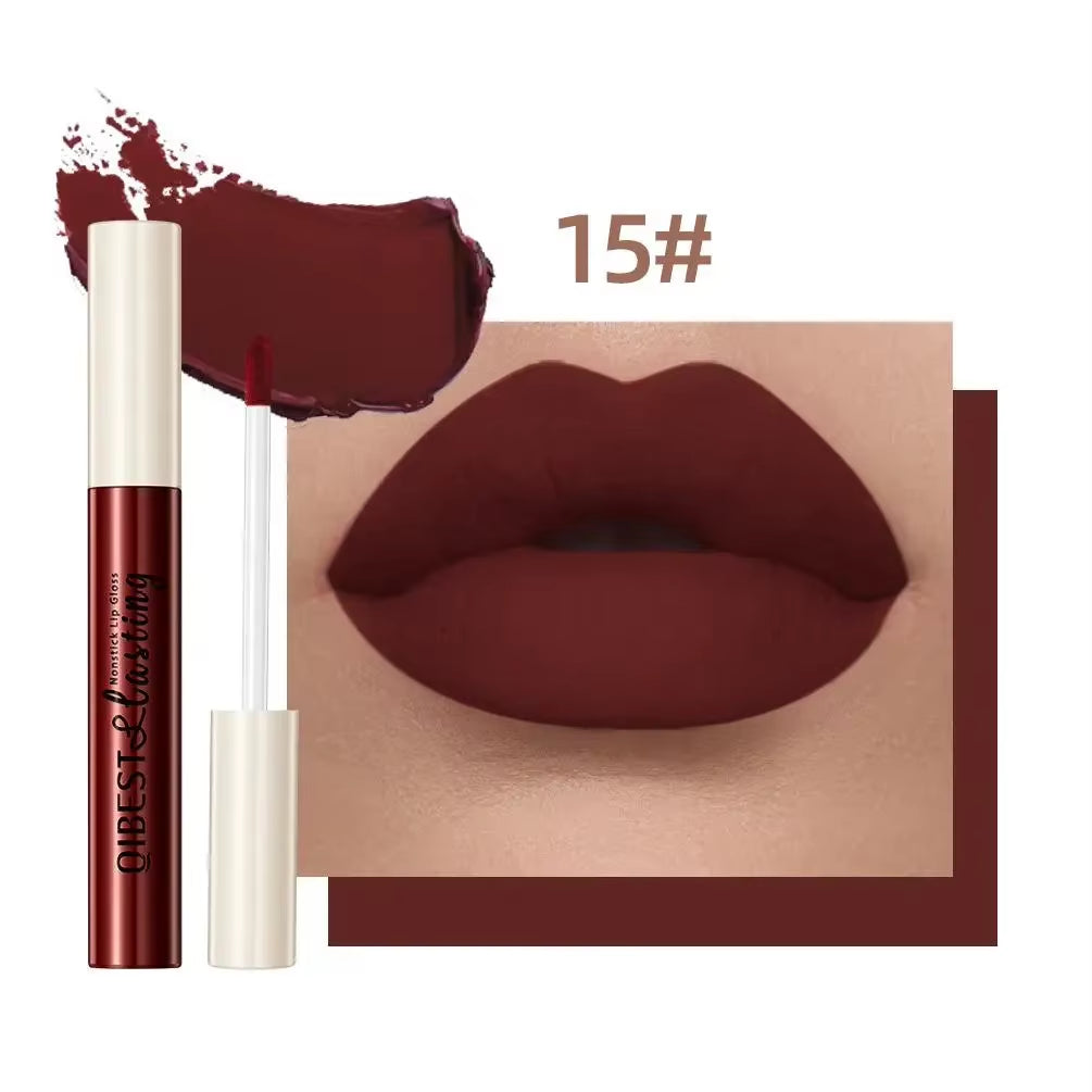 Nude Matte Lip Gloss 24 Colors Long-Lasting Velvet Lipstick Waterproof Non-Stick Cup Sexy Red Dark Lip Tint Makeup Cosmetic